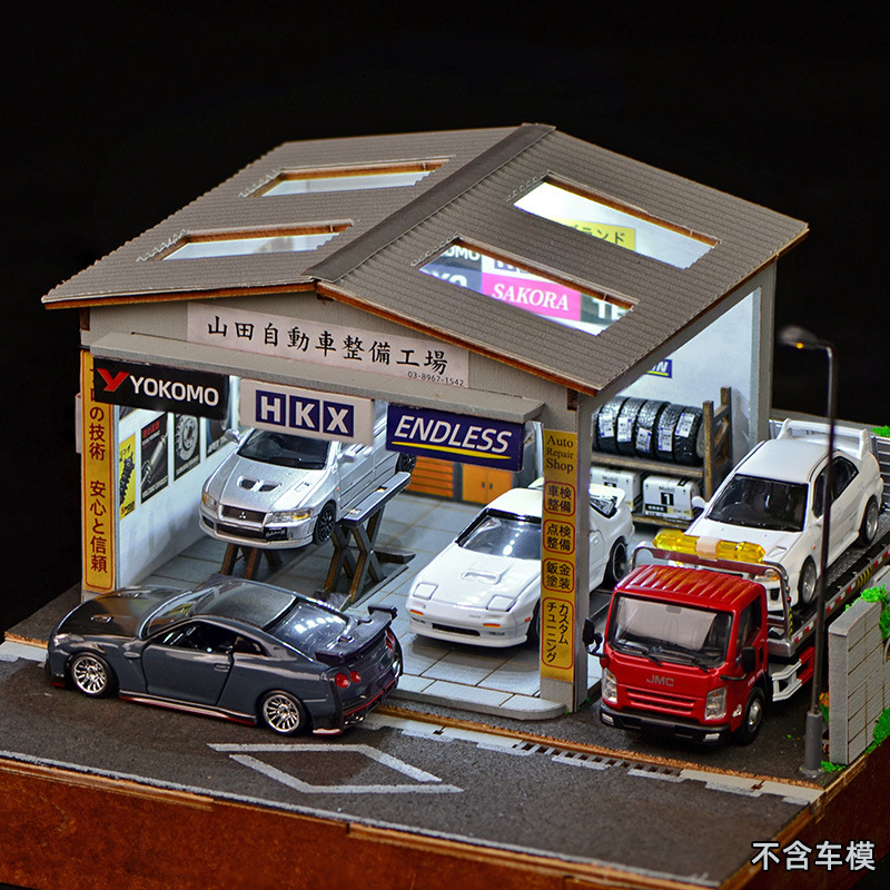 Model Kit Cars - 1:64 Maßstab DIY Autoreparatur-Werkstatt Diorama-Set mit
