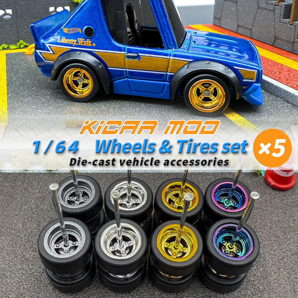 Model Kit Cars - 1/64 Modell Abnehmbare Räder Gummi-Slick-Reifen ABS-Räder