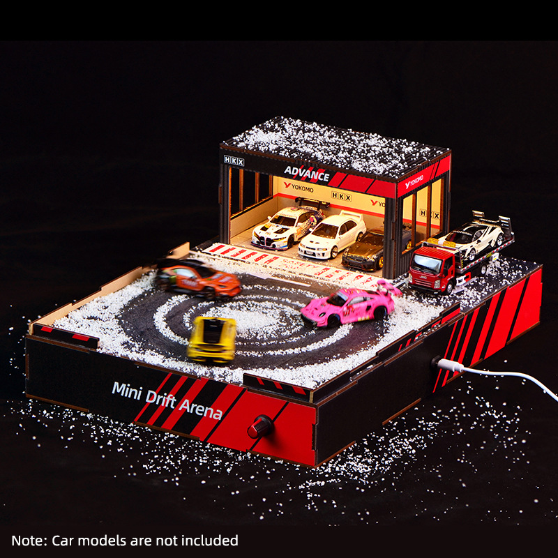 Model Kit Cars - 1:64 Maßstab DIY Drift-Strecken-Diorama mit Drehbühne